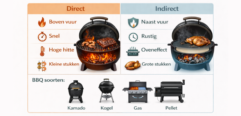 Overzicht van direct versus indirect barbecueën