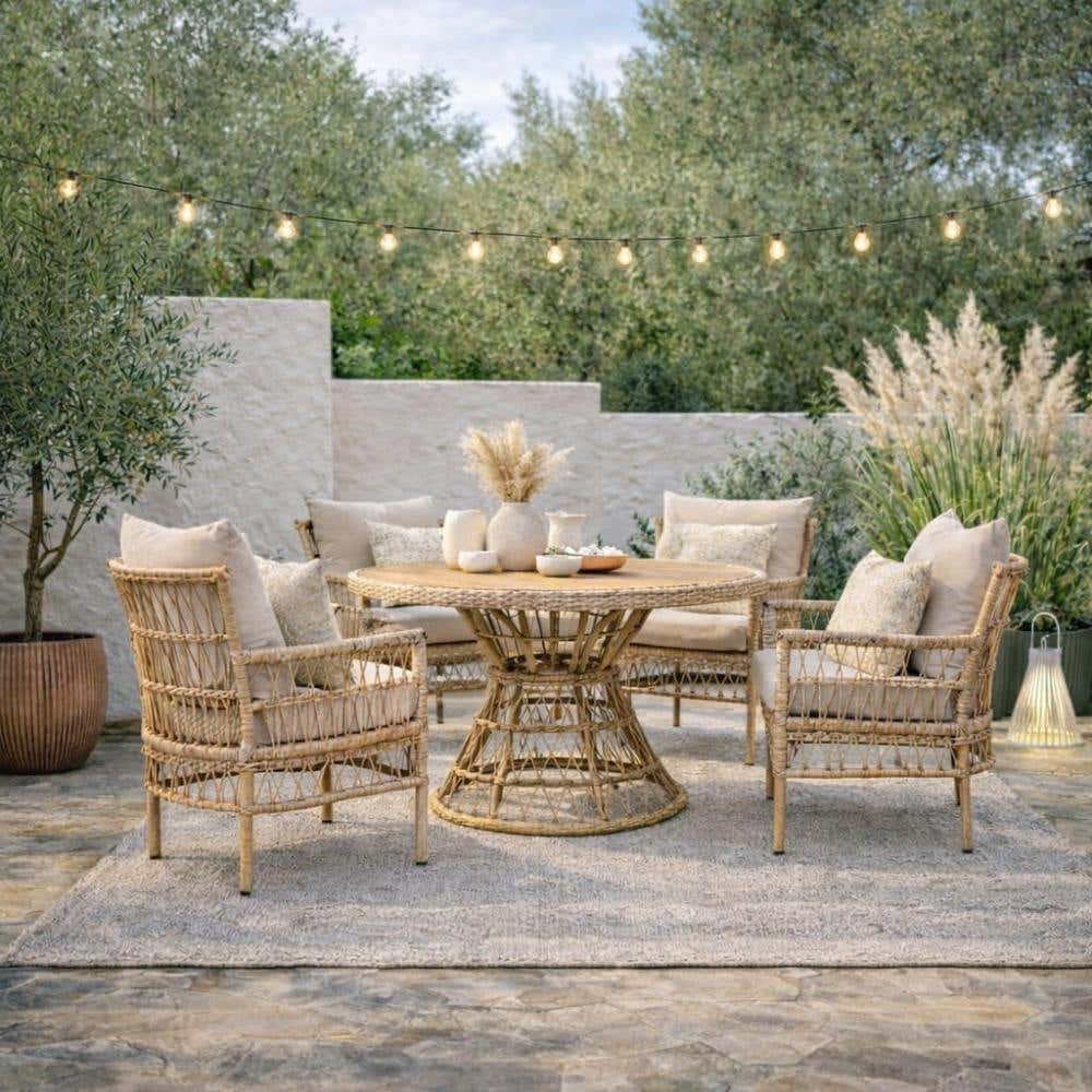 Sfeervolle Ibiza stijl tuin met dining tuinset