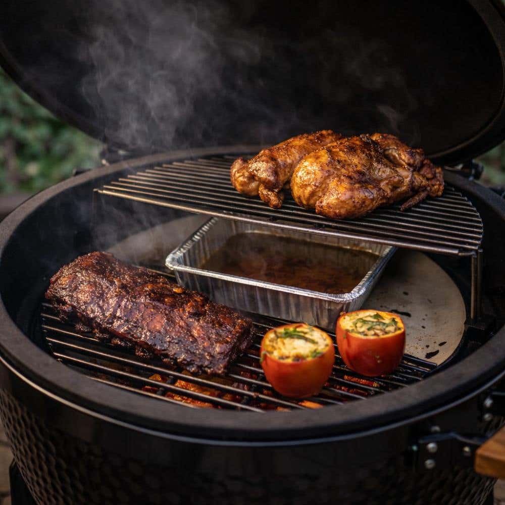 Barbecue met vlees op basis van direct en indirect grillen