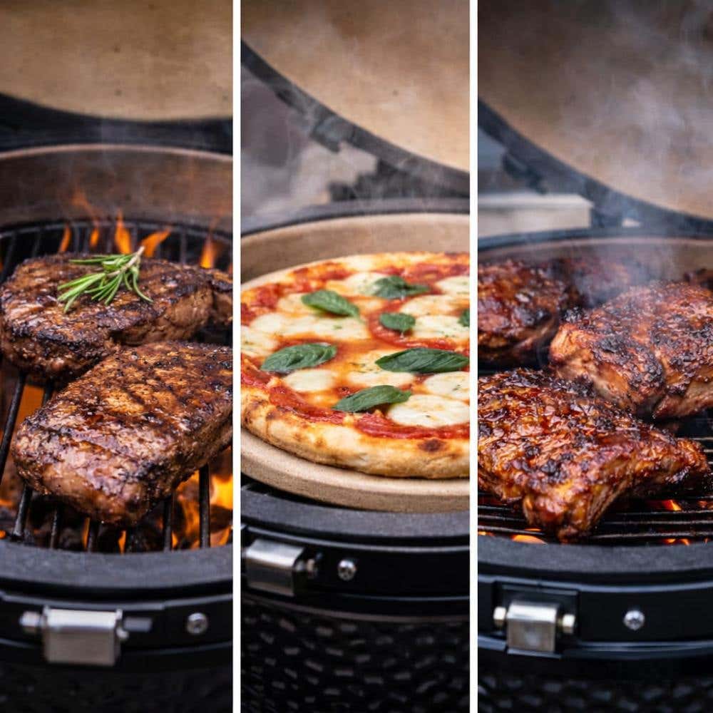 Drie verschillende gerechten bereid op een kamado barbecue