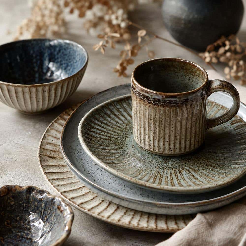 Servies inspiratie met textuur en glazuur