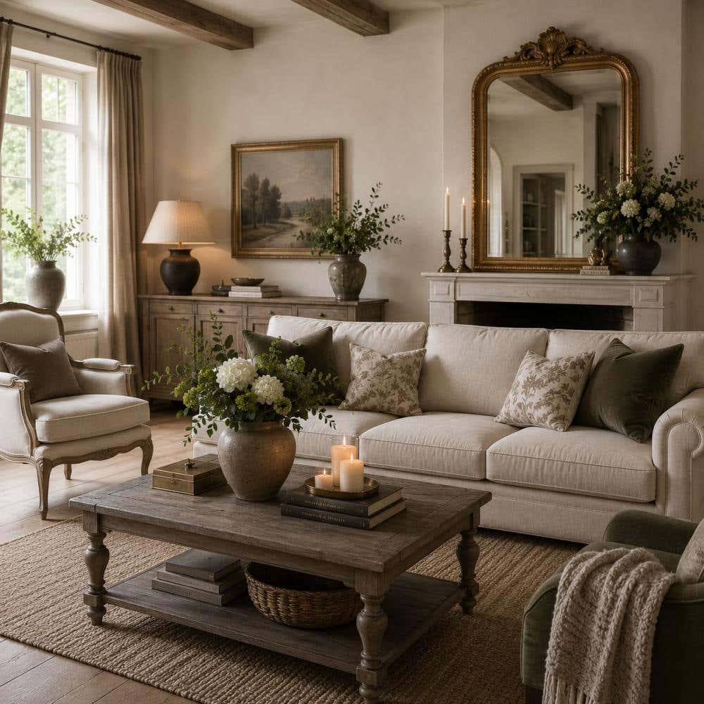 Woonkamer in landelijk klassieke stijl
