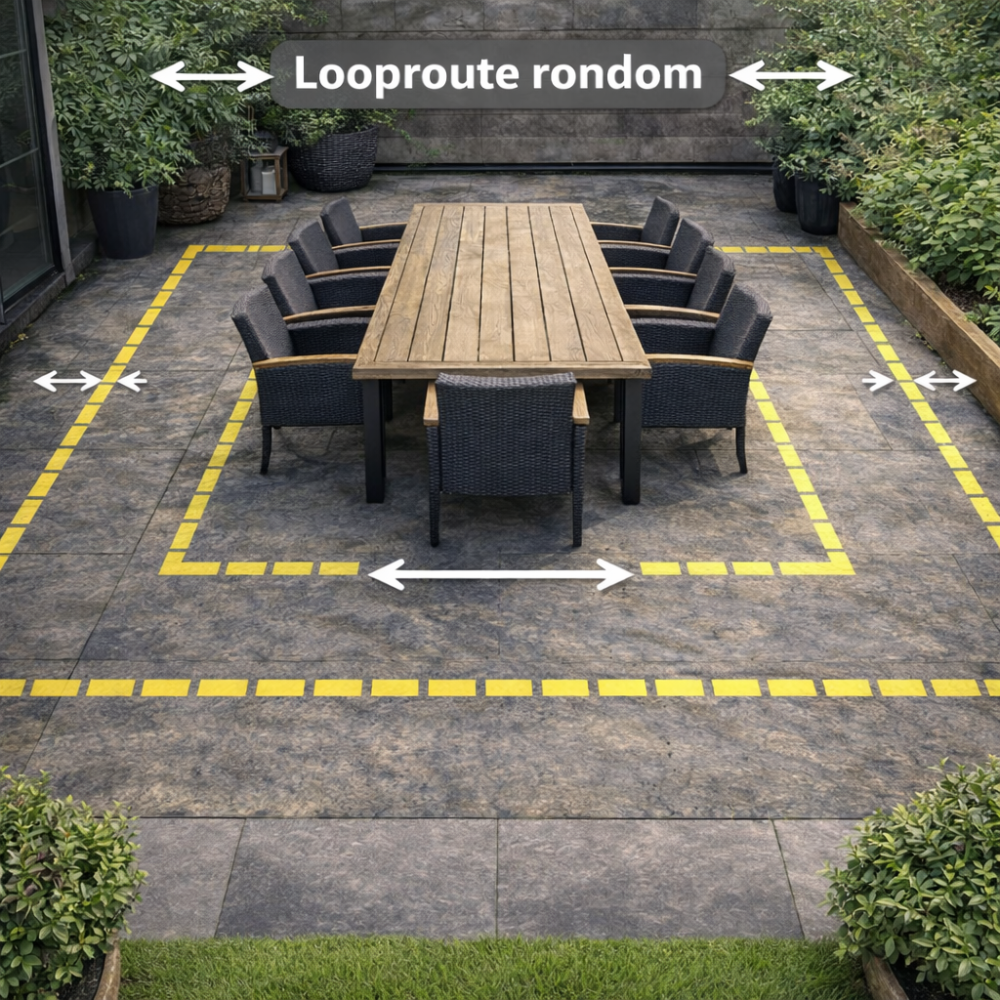 Tuinset in sfeervolle tuin met loopruimte ingemeten 