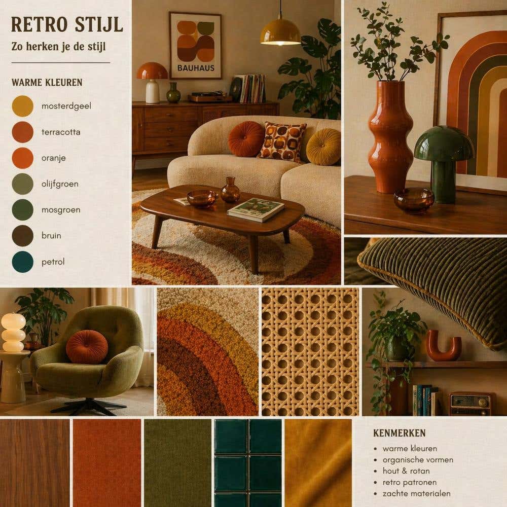 Moodboard van kleuren voor een retro interieur