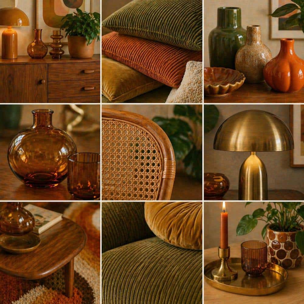 Moodboard van materialen voor een retro interieur