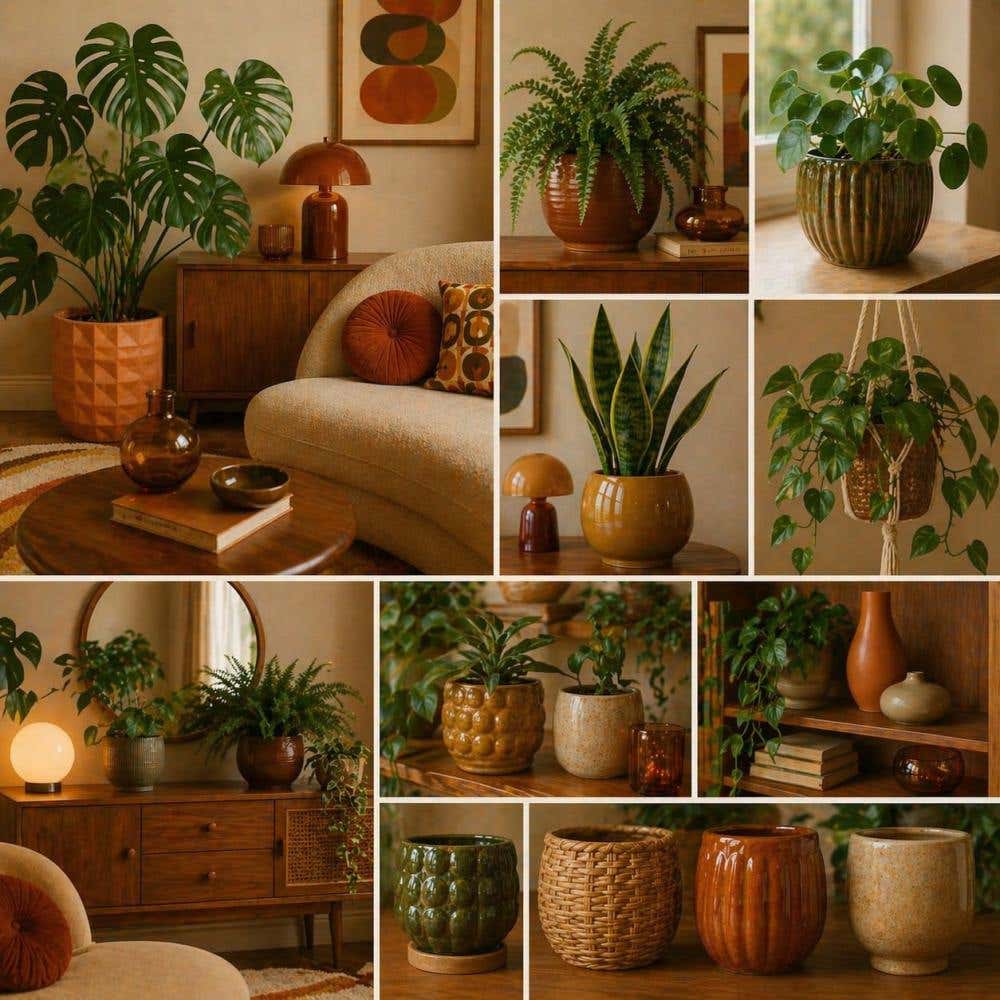 Moodboard van planten voor een retro interieur