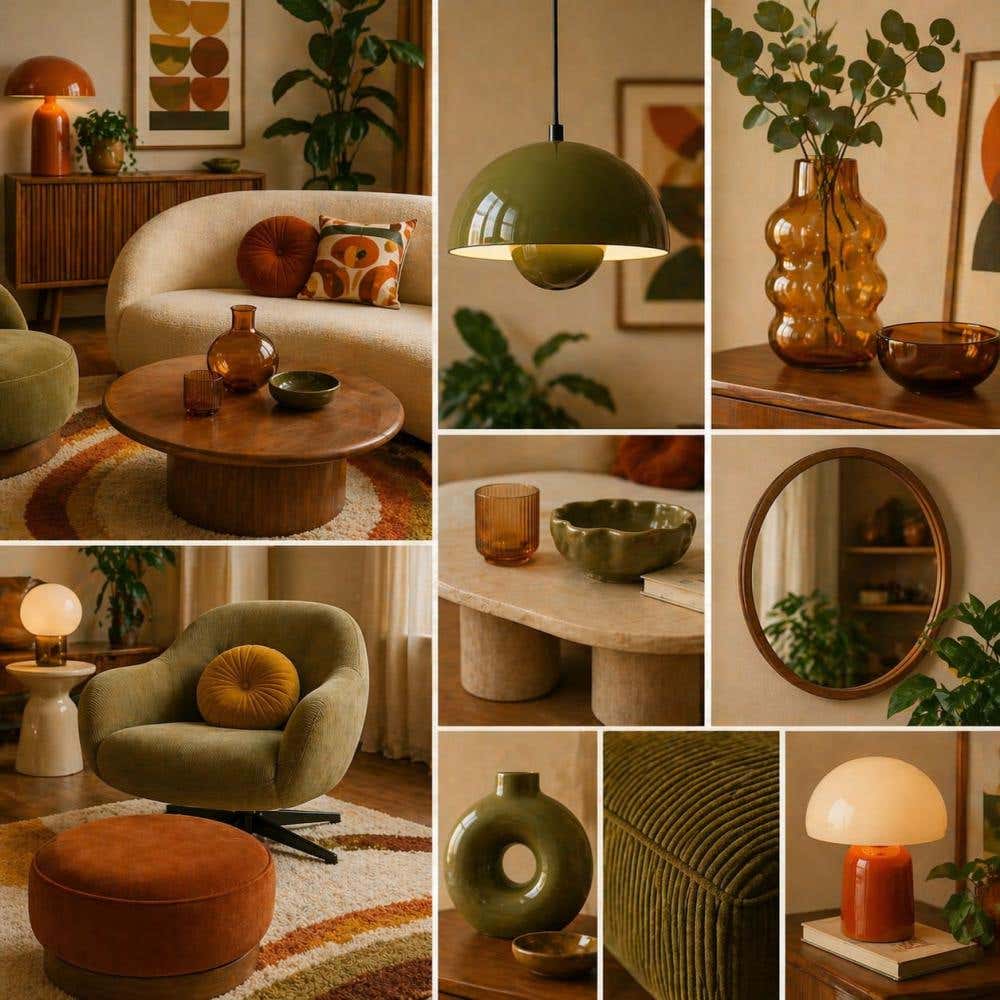 Moodboard van ronde vormen voor een retro interieur