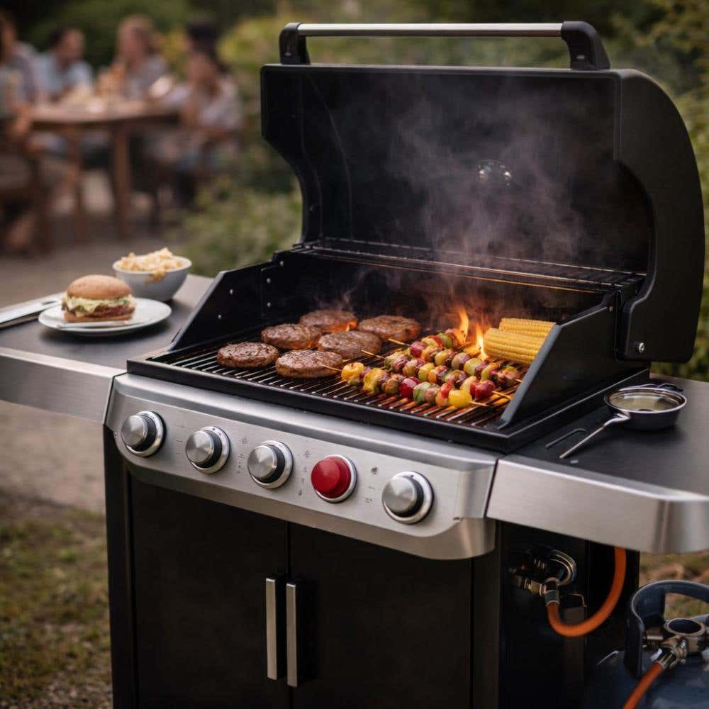 Gasbarbecue met vlees op de barbecue