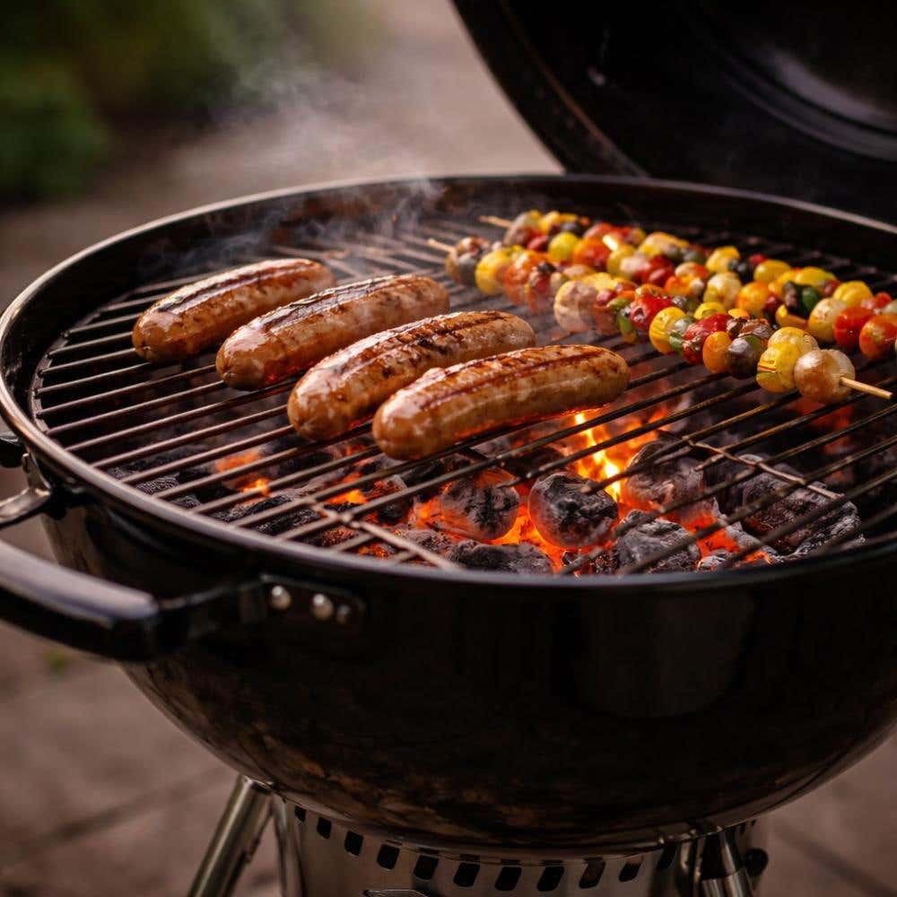 Houtskoolbarbecue met vlees op de barbecue