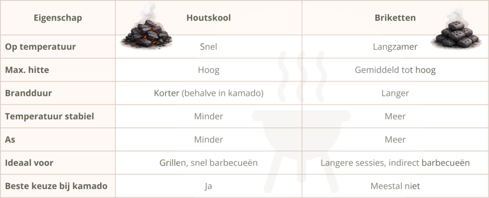Vergelijking van houtskool en briketten voor de barbecue