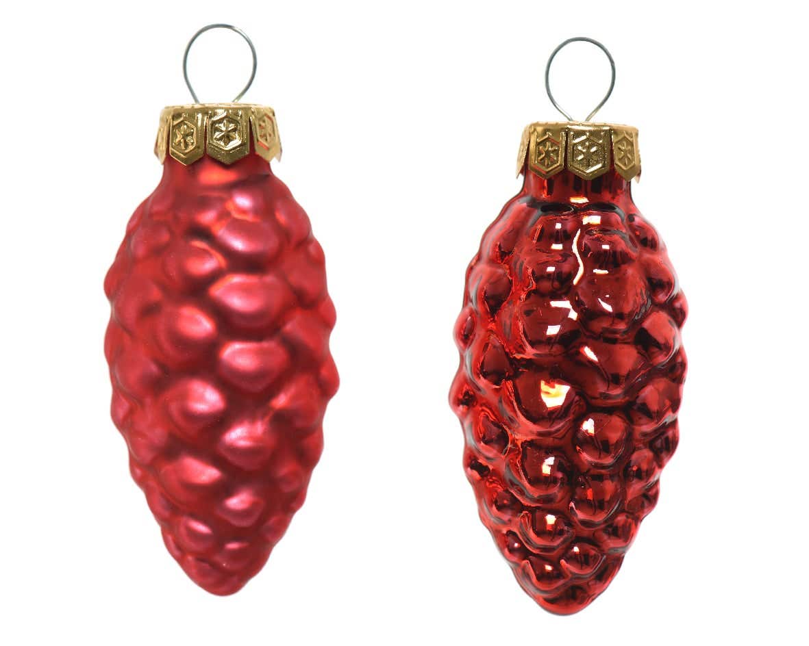 Decoris dennenappel glas rood 12 stuks 6 x 2.5 cm