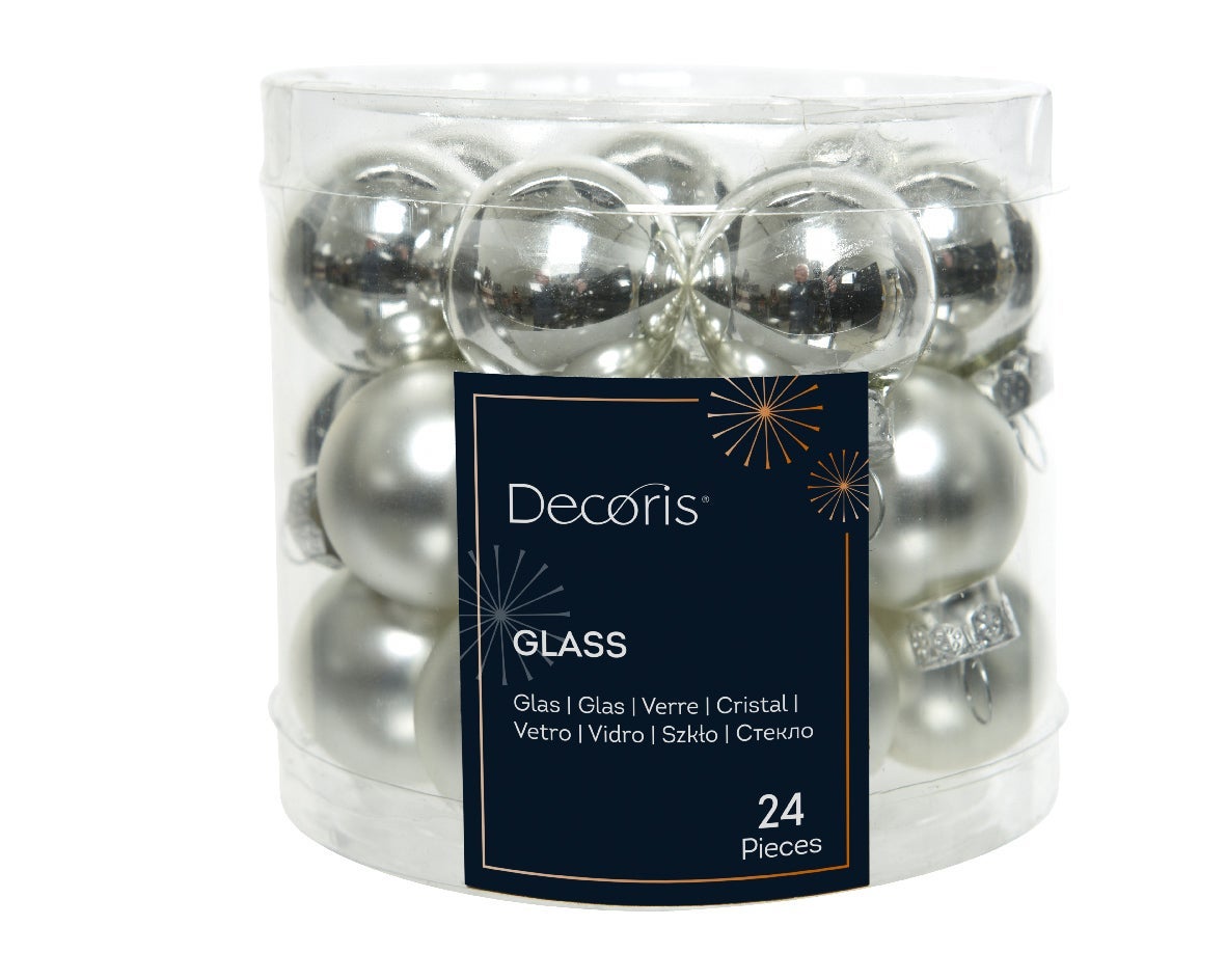 Decoris Kerstballen glas zilver 24 stuks Ø 2.5 cm
