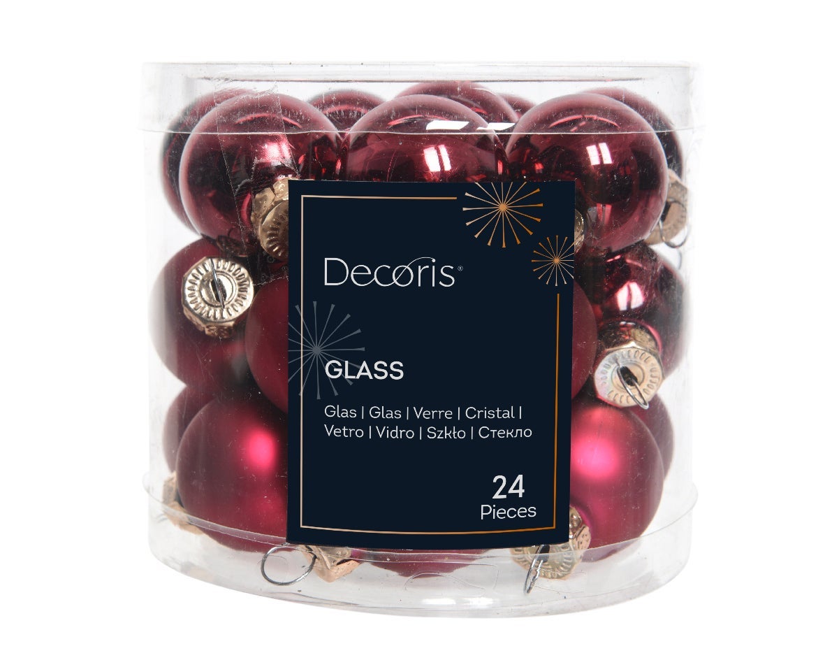 Decoris Kerstballen glas ossenbloed 24 stuks Ø 2.5 cm
