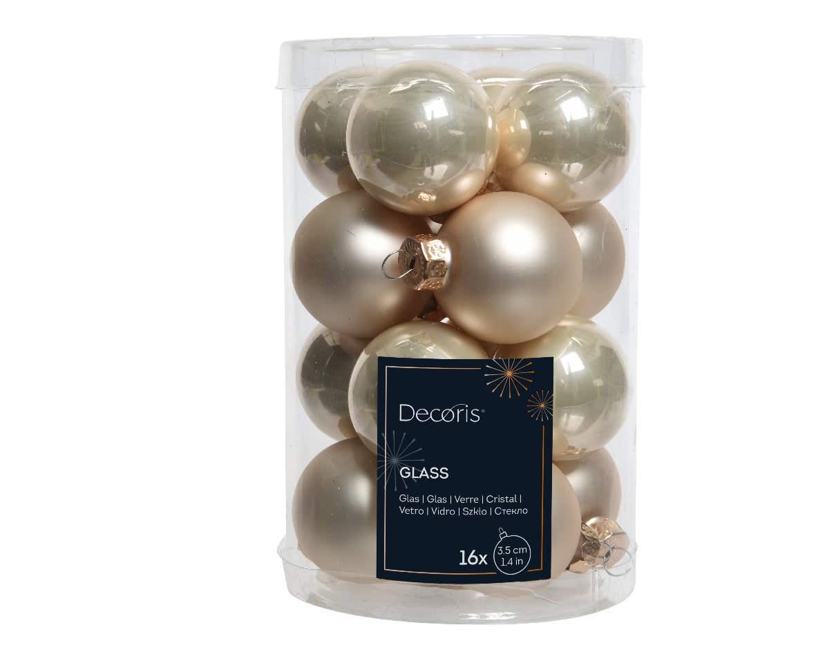 Decoris Kerstballen glas crème 16 stuks Ø 3.5 cm