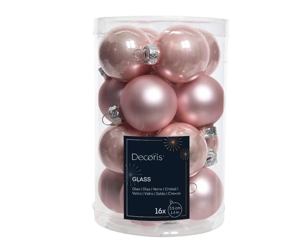Decoris Kerstballen glas blushy roze 16 stuks Ø 3.5 cm