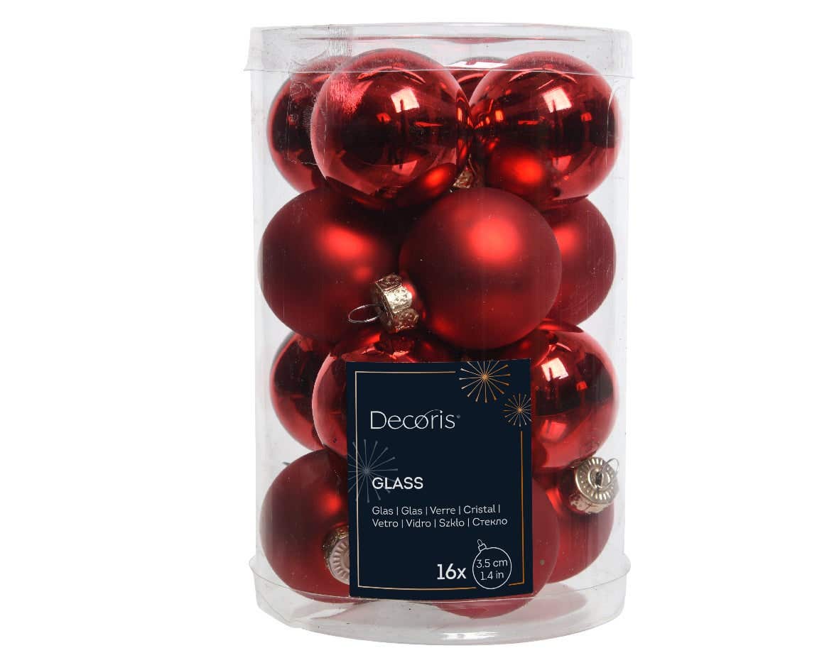 Decoris Kerstballen glas kerstrood 16 stuks Ø 3.5 cm