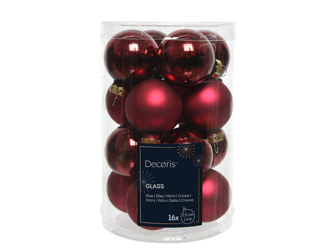 Decoris Kerstballen glas ossenbloed 16 stuks Ø 3.5 cm