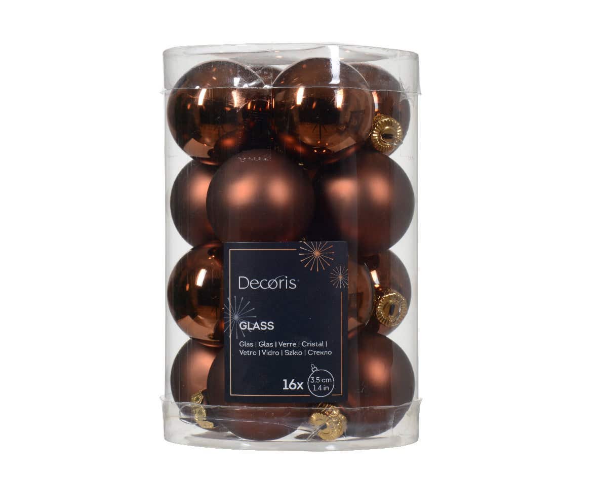 Decoris Kerstballen glas espresso 16 stuks Ø 3.5 cm