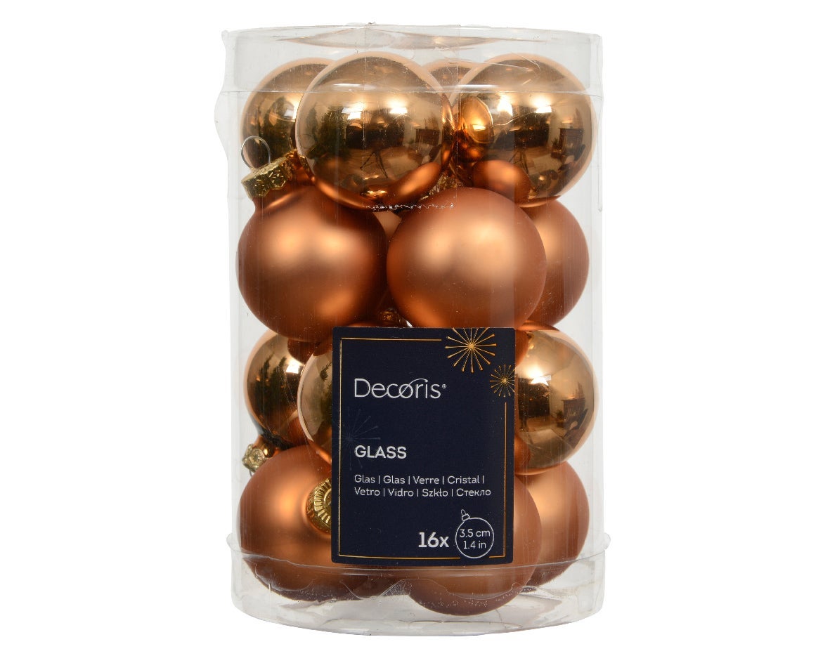 Decoris Kerstballen glas brandy 16 stuks Ø 3.5 cm