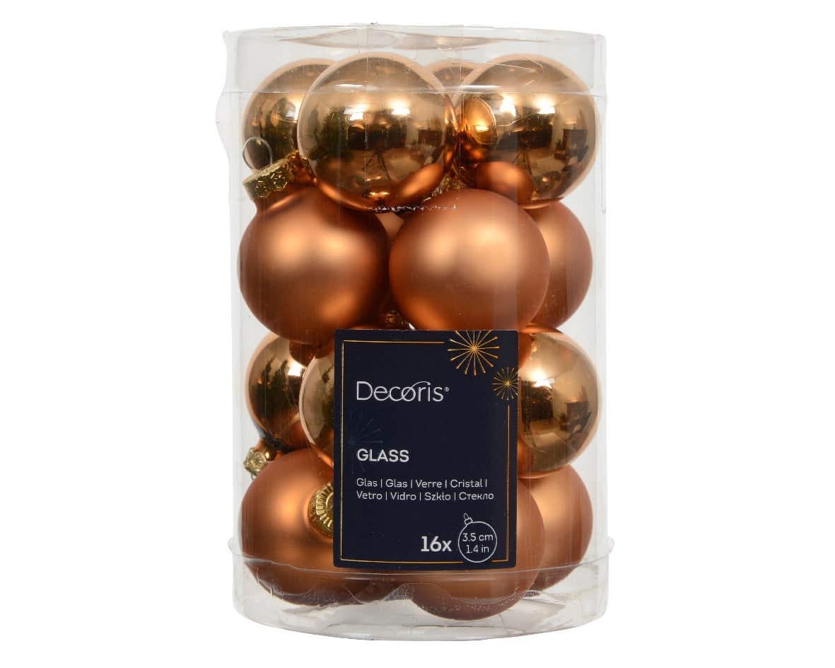 Decoris Kerstballen glas brandy 16 stuks Ø 3.5 cm