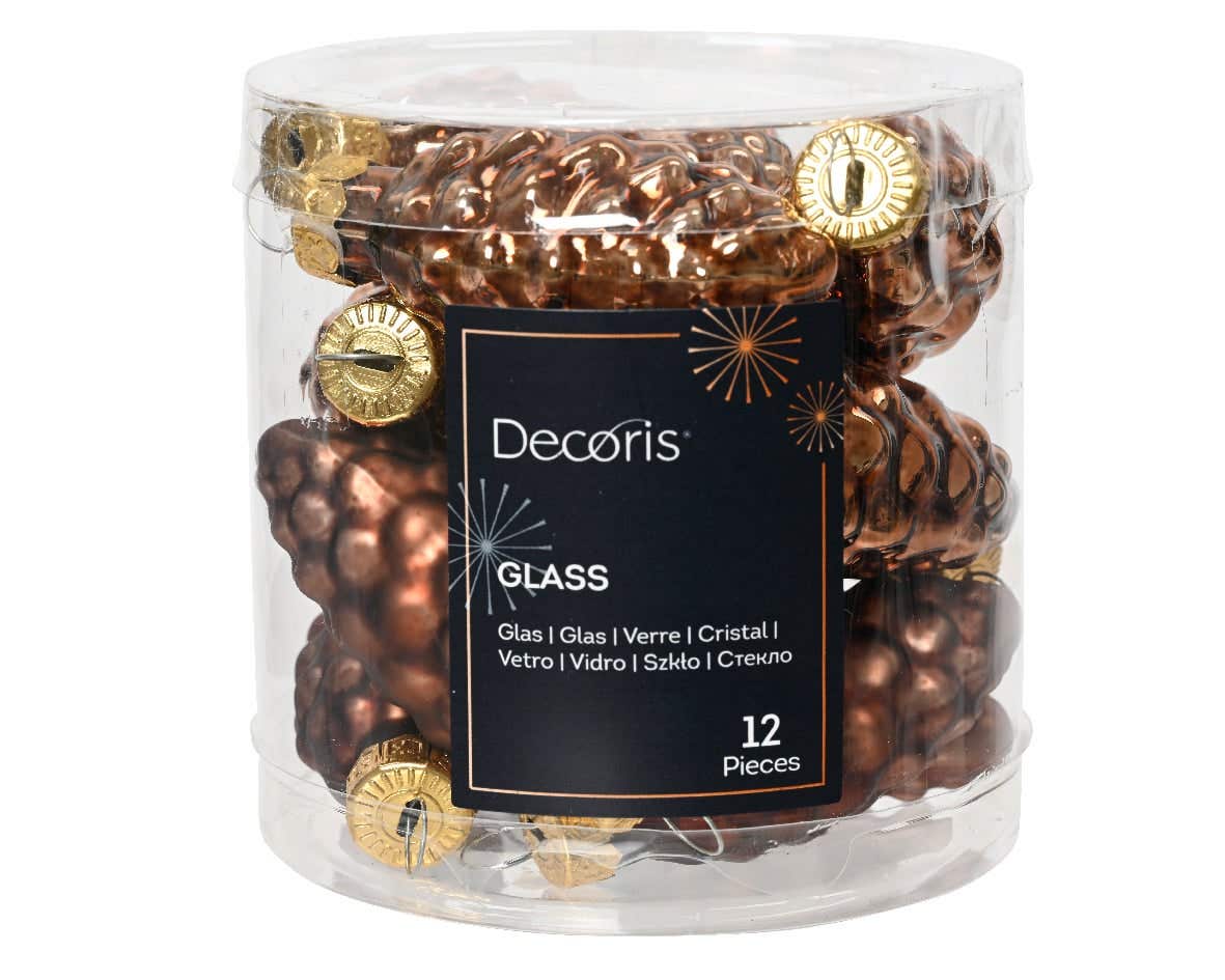 Decoris dennenappel glas espresso 12 stuks 6 x 2.5 cm