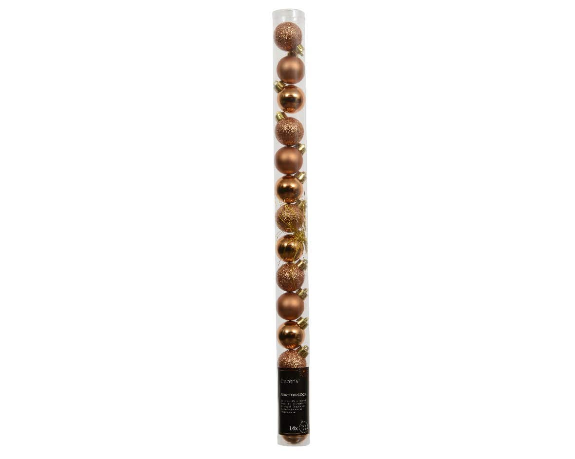 Decoris Kerstballen kunststof mix brandy 14 stuks Ø 3 cm