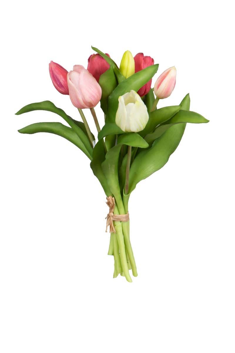 Kunstbloem tulpenbundel roze mix 7 stelen 30 cm