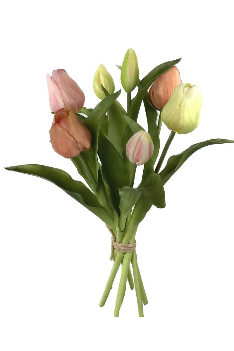 Kunstbloem tulpenbundel zalm, roze 7 stelen 30 cm