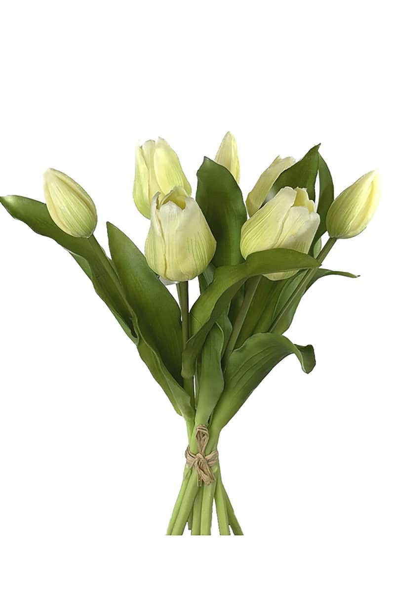 Kunstbloem tulpenbundel licht geel 7 stelen 30 cm
