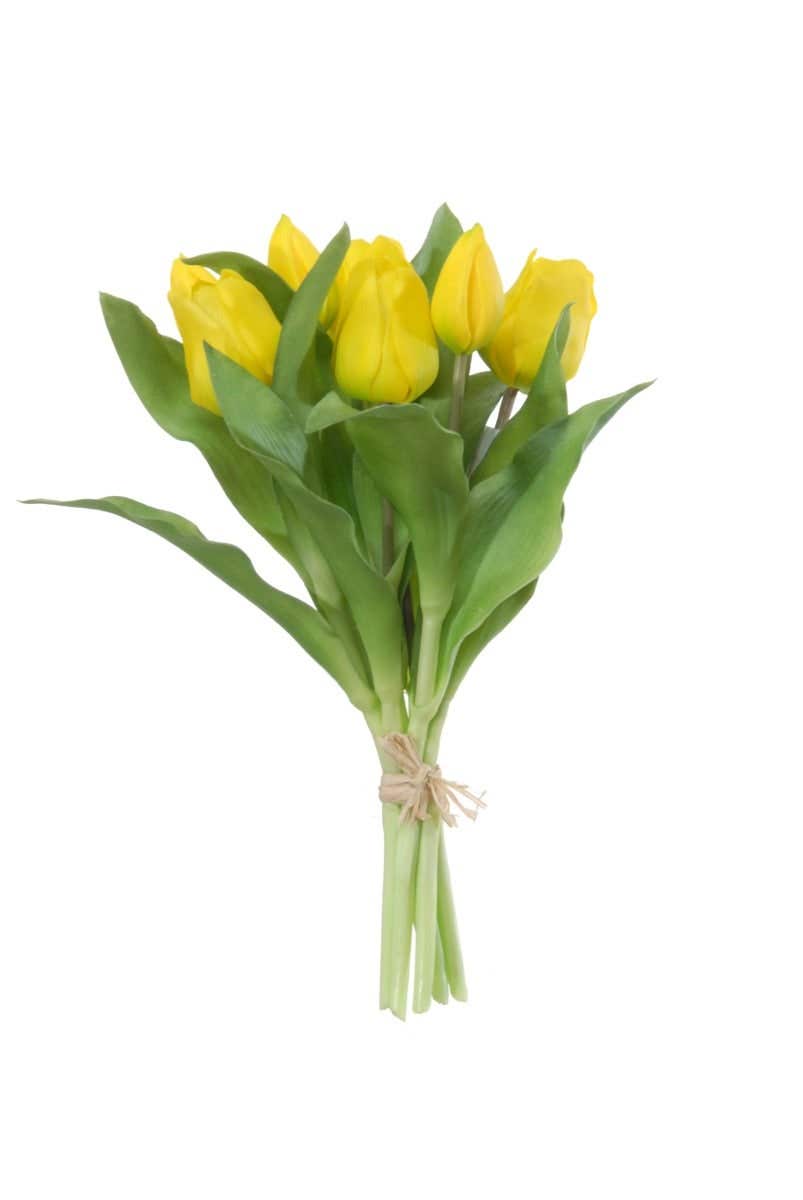 Kunstbloem tulpenbundel geel 7 stelen 30 cm