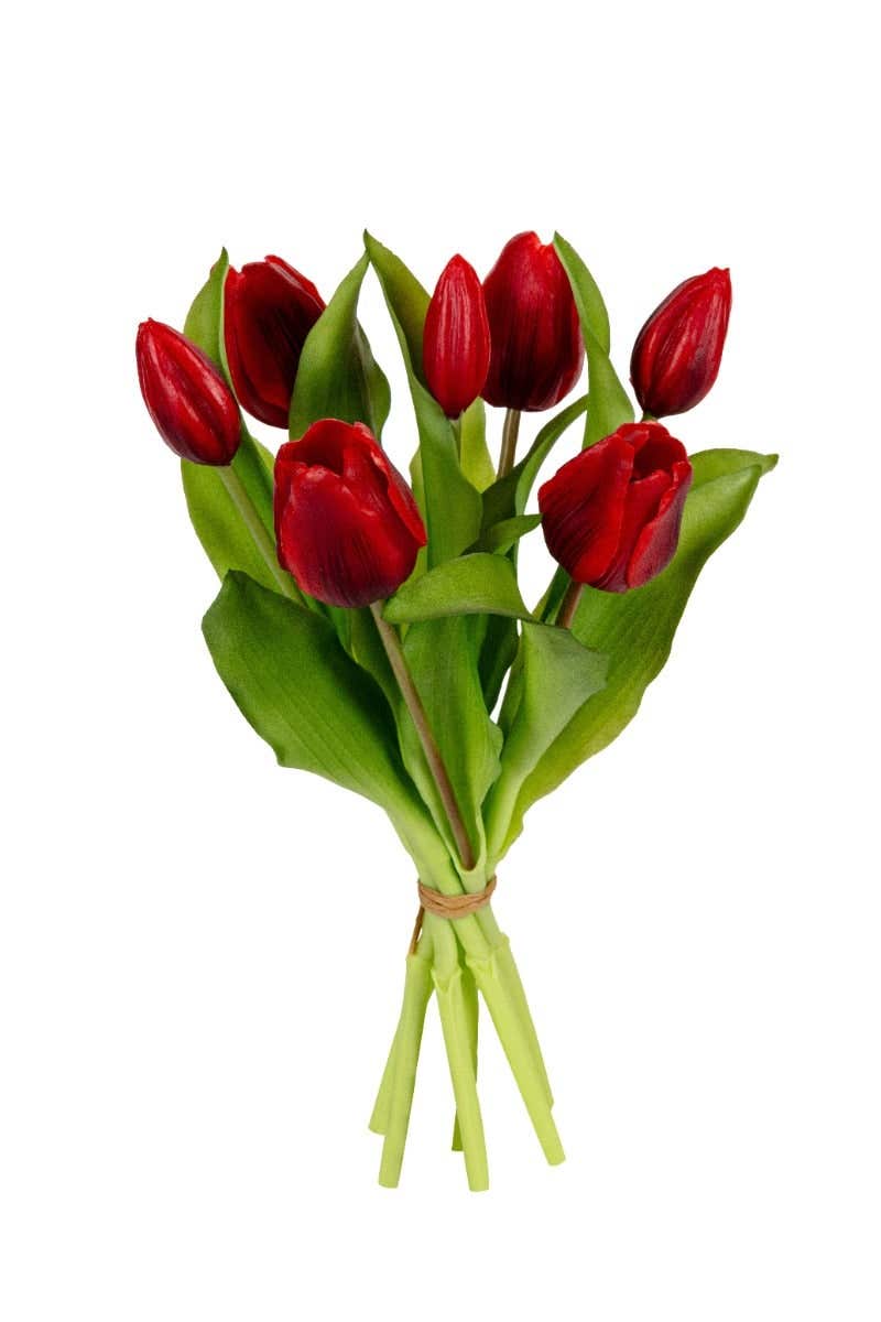 Kunstbloem tulpenbundel donkerrood 7 stelen 30 cm