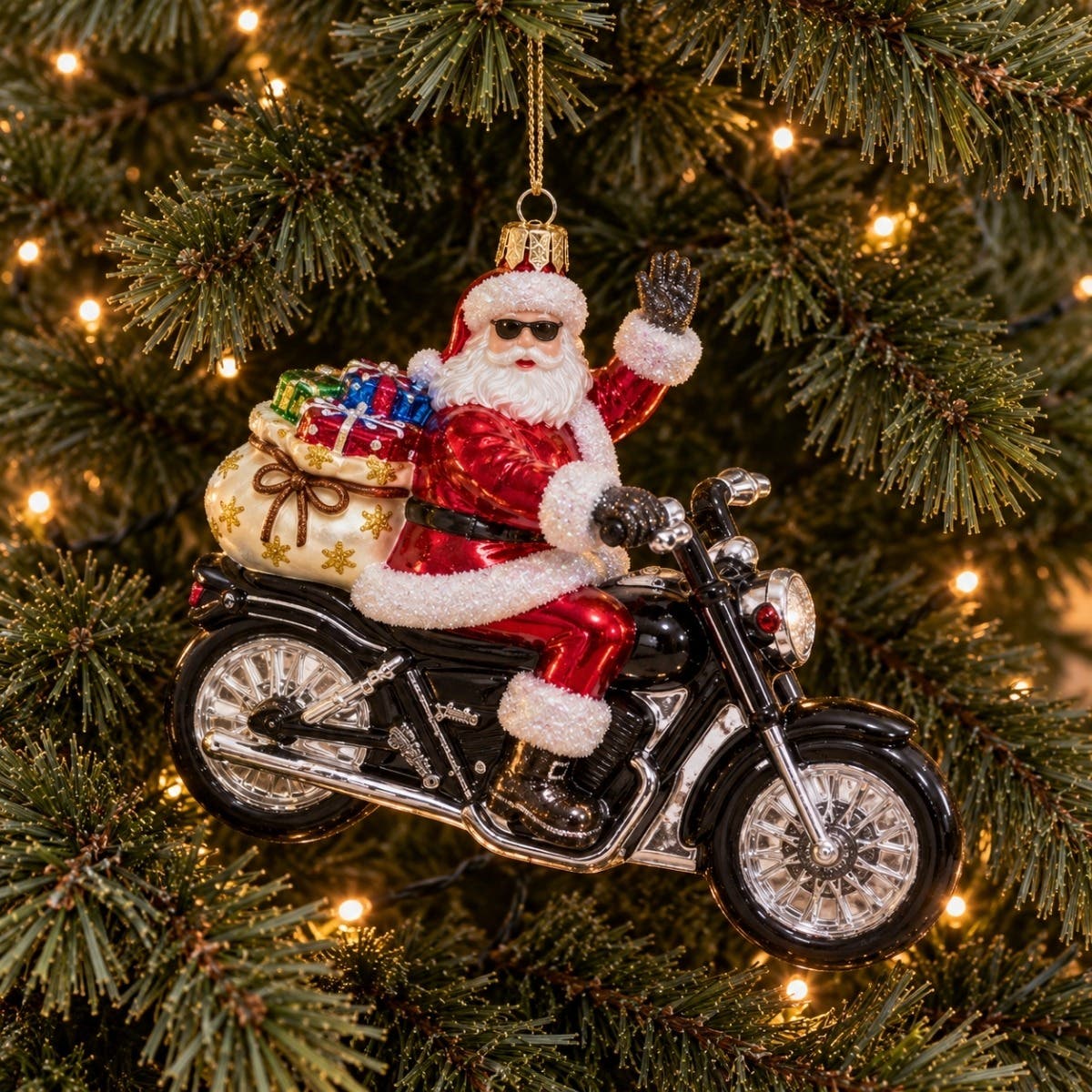 Kurt Adler Kerstornament Noble Gems Glass Santa On Motor 12 cm