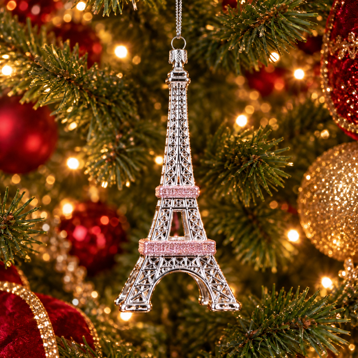 Kurt Adler Kerstornament Chrome Eiffel Tower Zilver