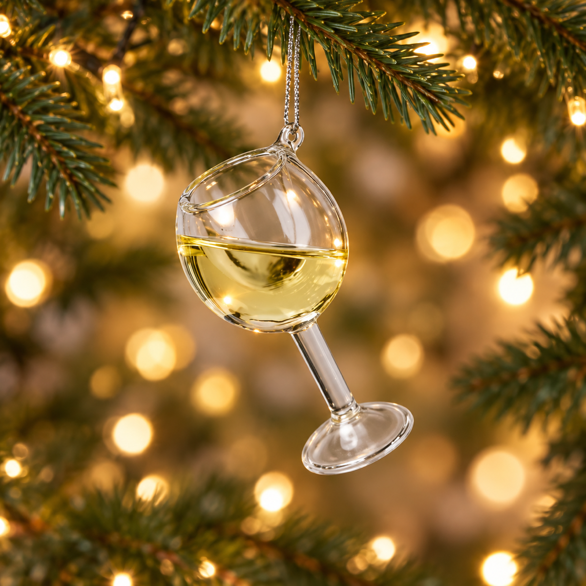 Kurt Adler Kerstornament Wine Glass White Geel