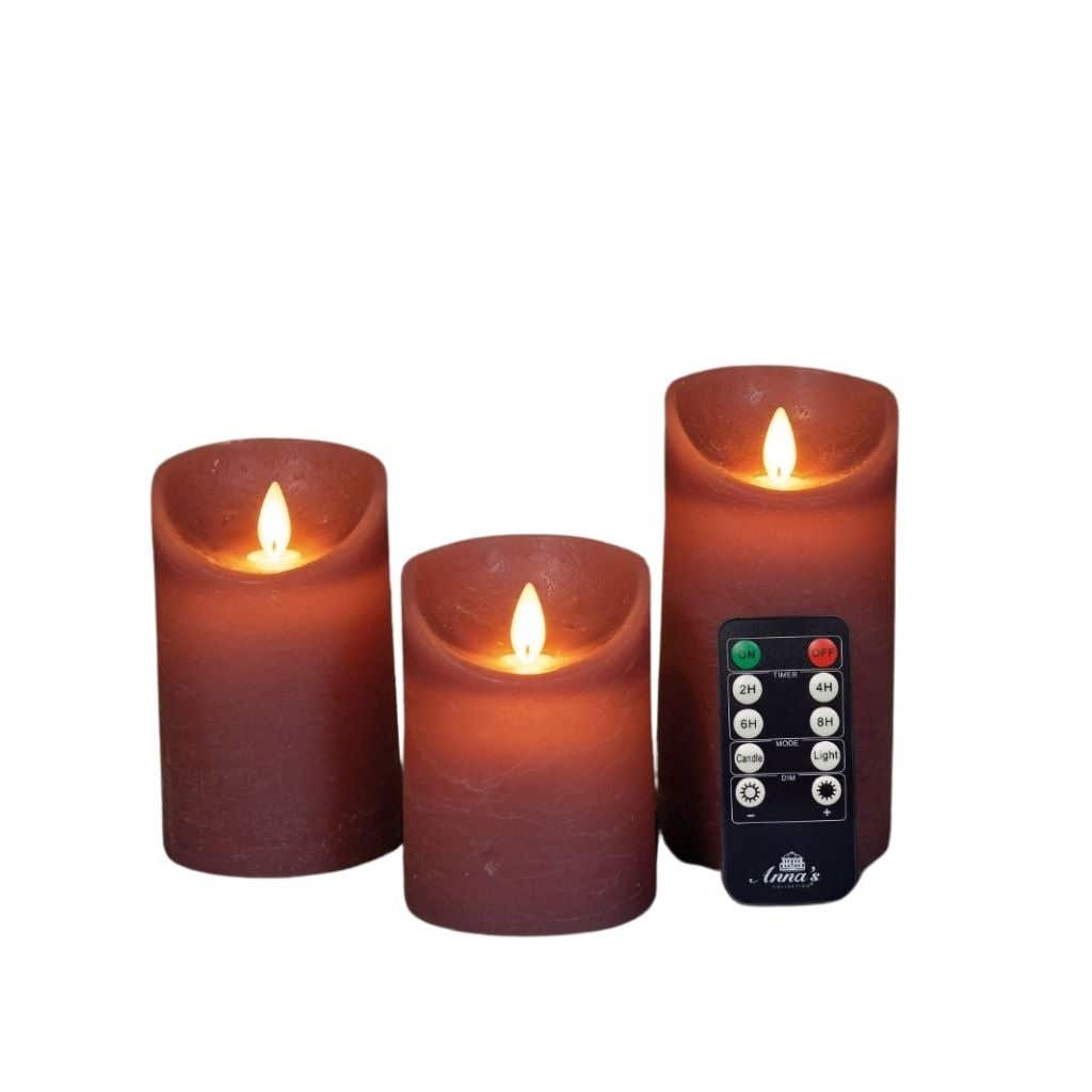 Stompkaars LED Wax Rustiek Antiek Roze 3 stuks met afstandsbediening
