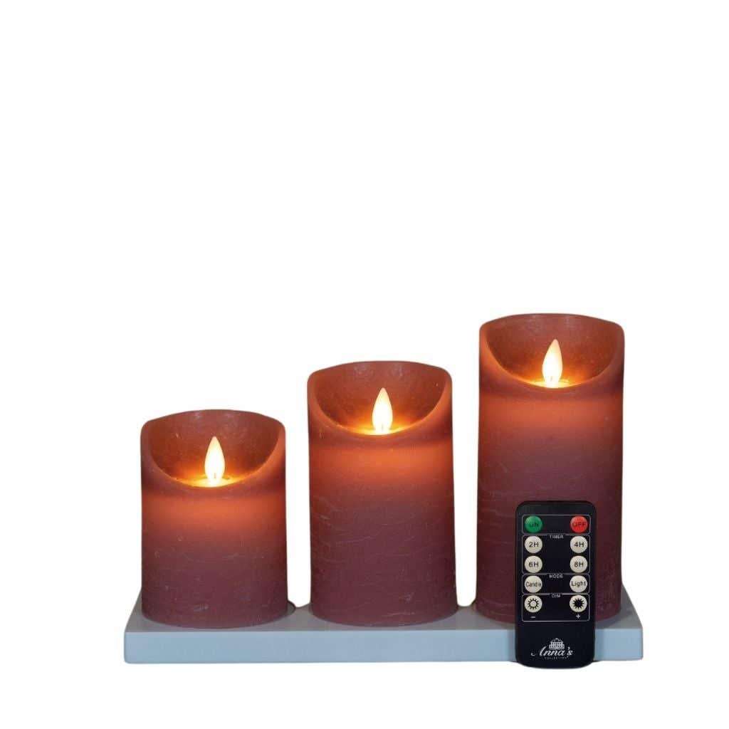 Stompkaars LED oplaadbaar Wax Rustiek Antiek Roze 3 stuks met afstandsbediening