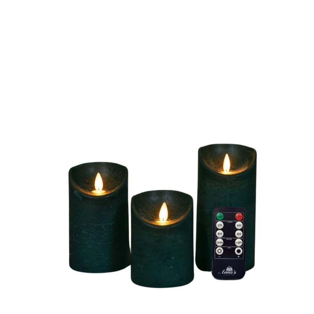 Stompkaars LED Wax Antiek Groen 3 stuks met afstandsbediening