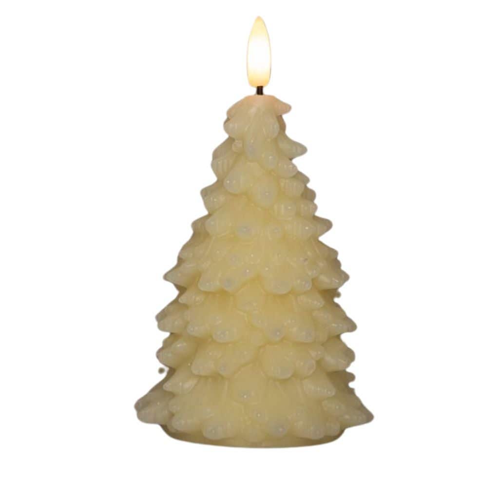 Kaars LED Kerstboom wax ivoor 15 cm met 3D vlam