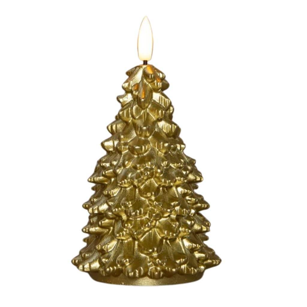 Kaars LED Kerstboom wax goud 15 cm met 3D vlam