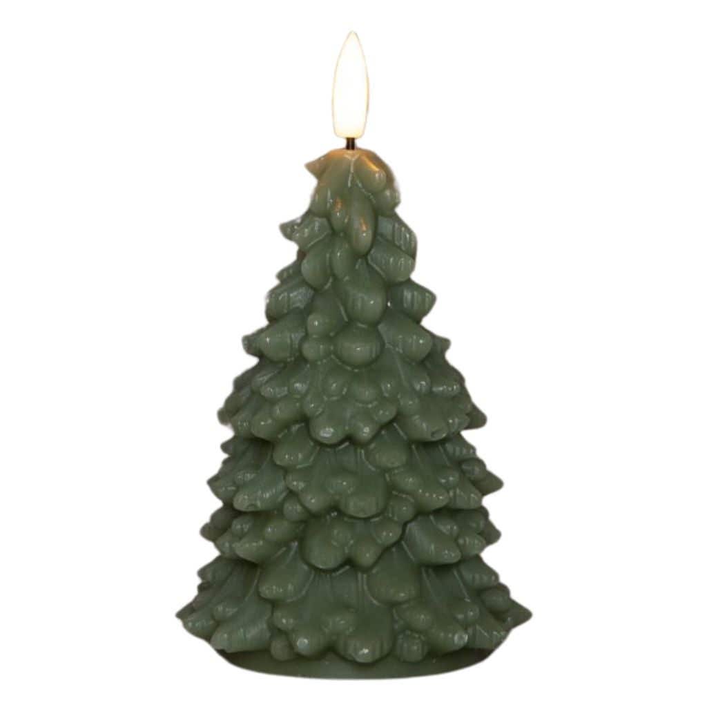 Kaars LED Kerstboom wax jade groen 15 cm met 3D vlam
