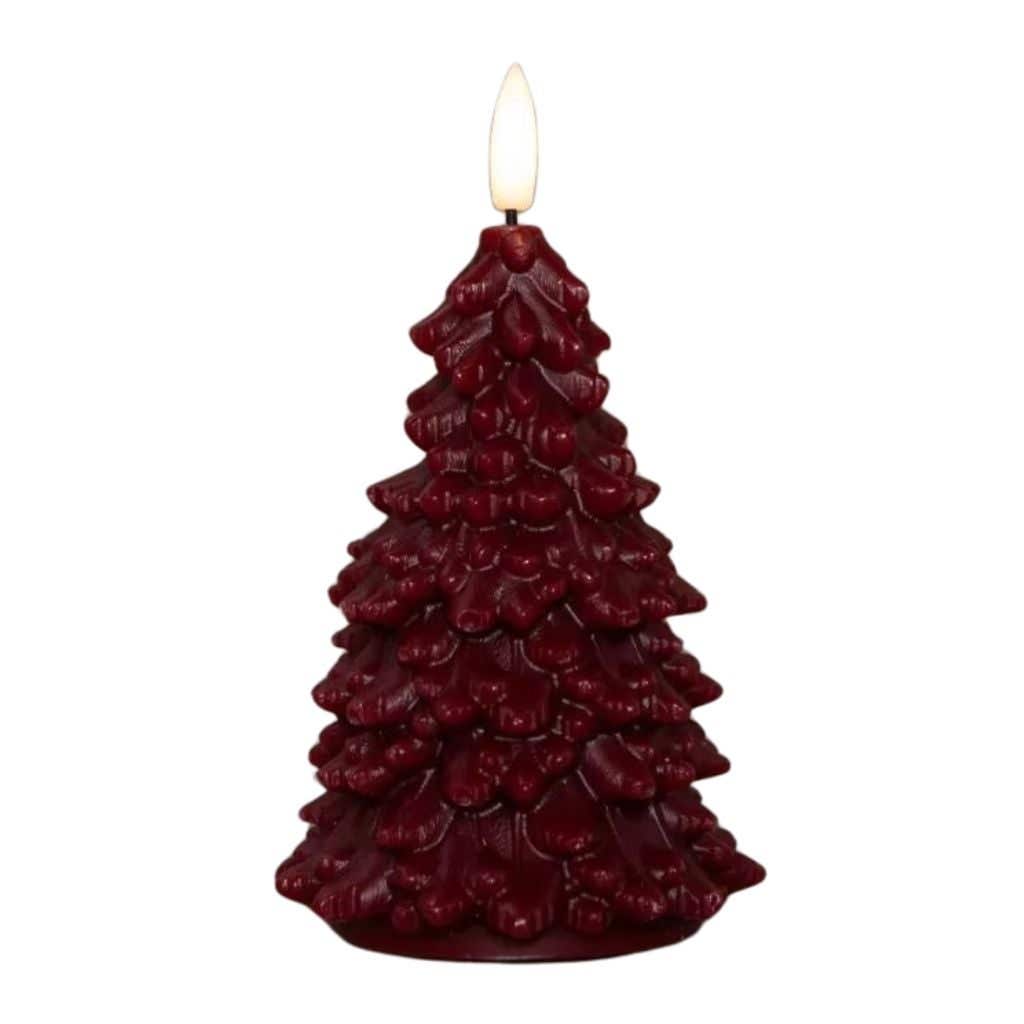 Kaars LED Kerstboom wax bordeaux 15 cm met 3D vlam