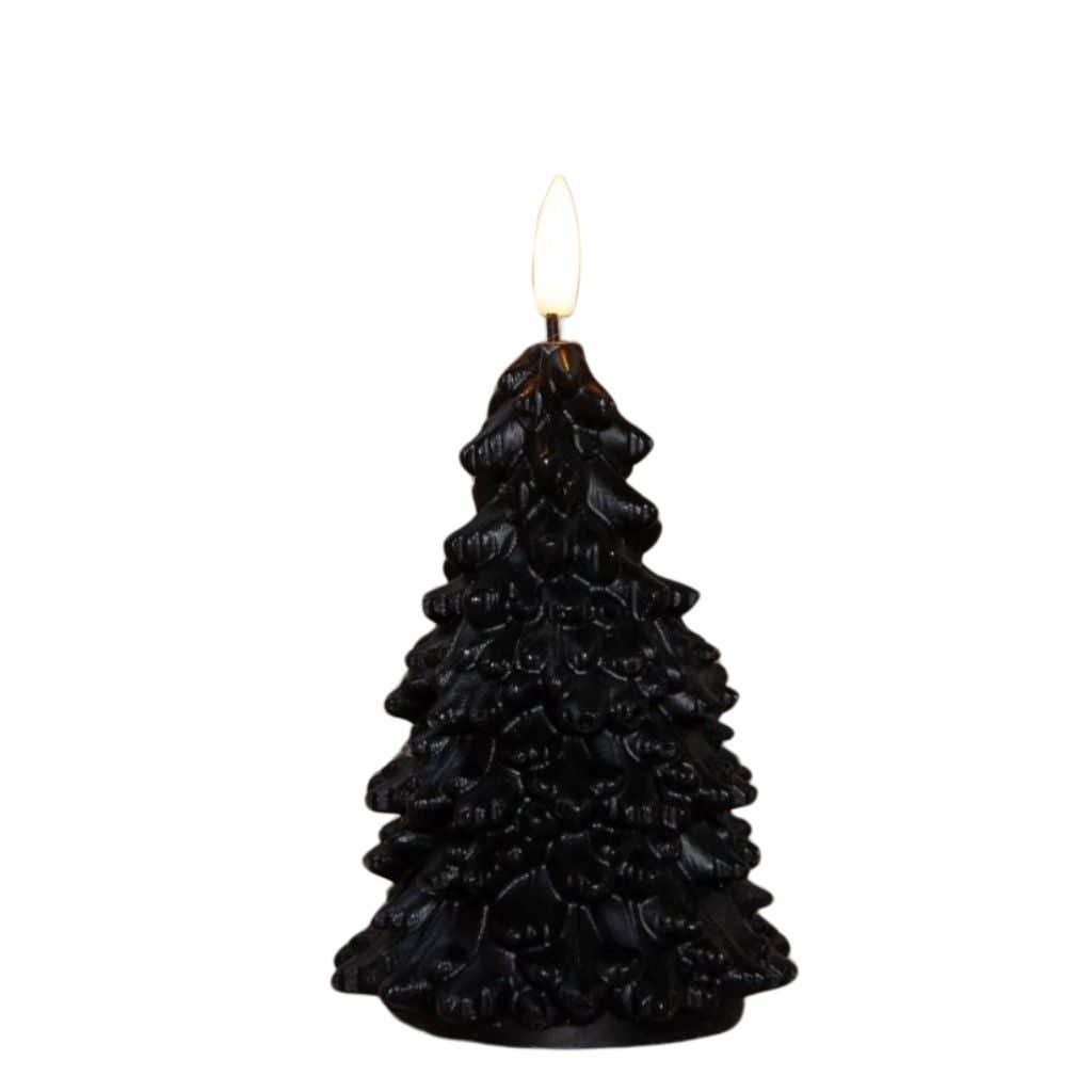 Kaars LED Kerstboom wax zwart 15 cm met 3D vlam