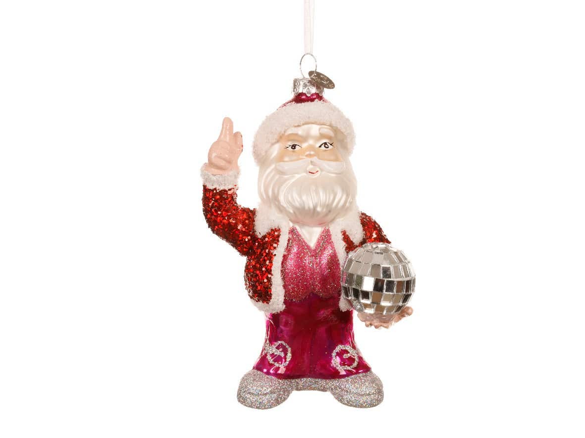 Decoris kersthanger Kerstman disco glas 13.3 cm