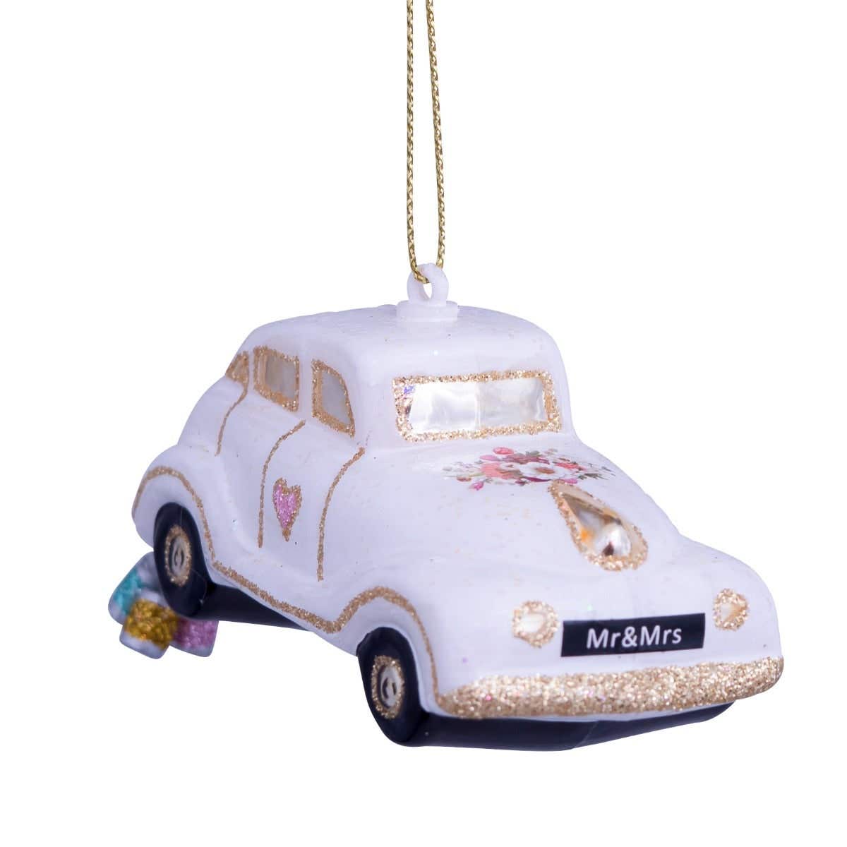 Vondels Kersthanger trouwauto just married 45 cm