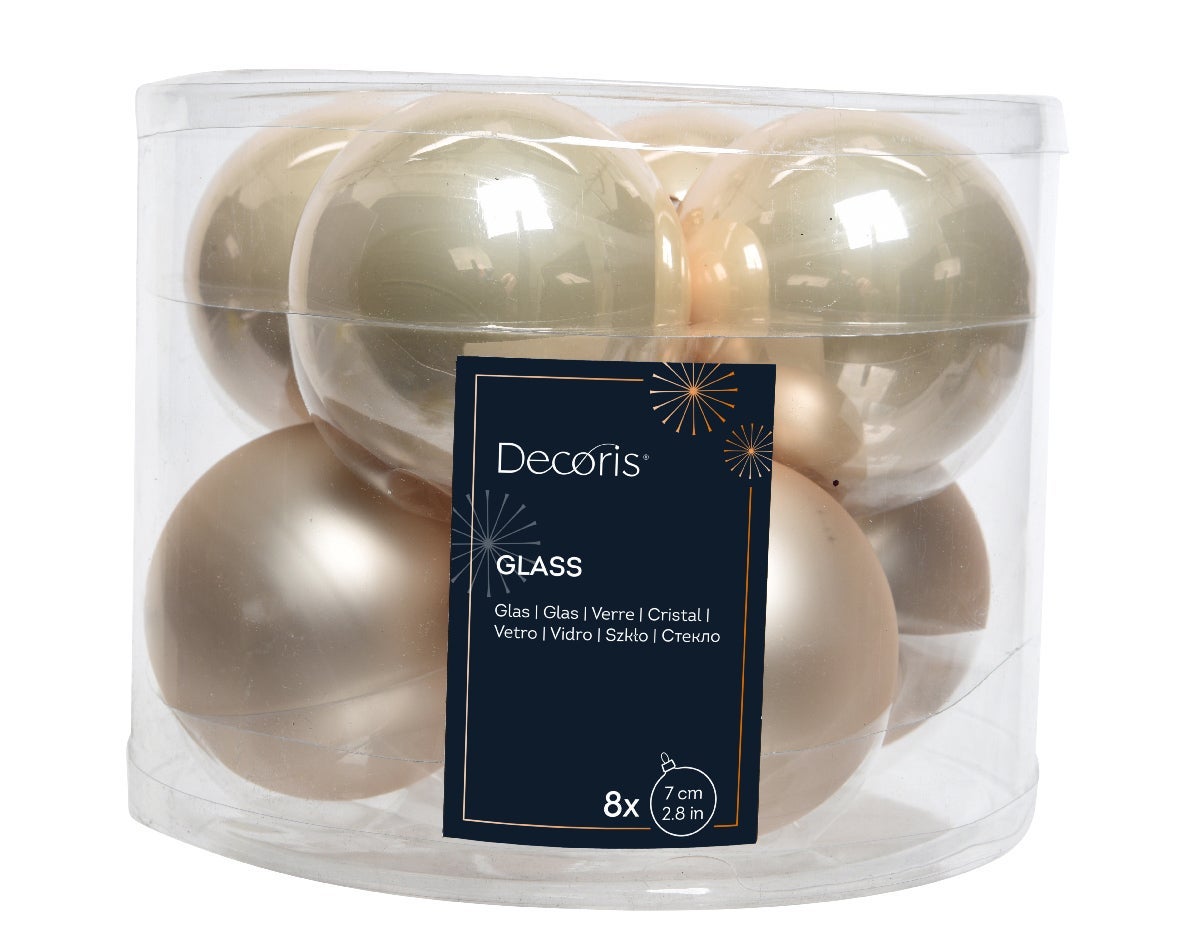 Decoris Kerstballen glas parel 8 stuks Ø 7 cm