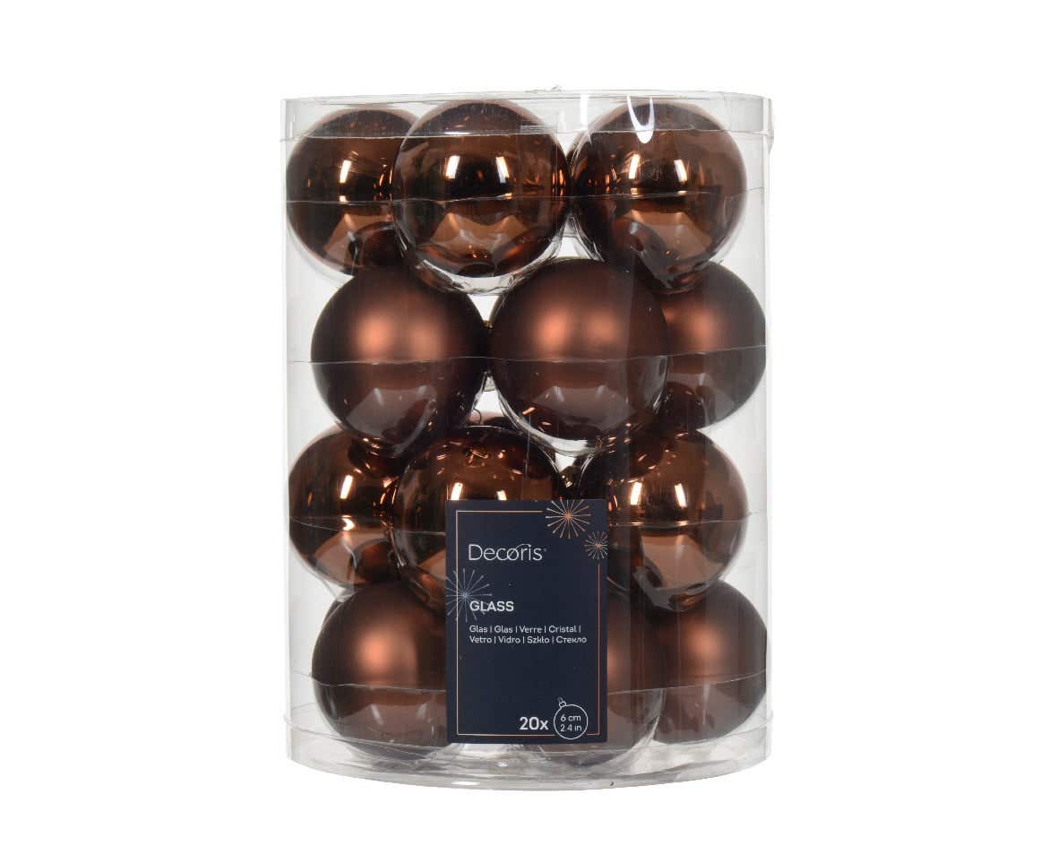 Decoris Kerstballen glas mix bruin 20 stuks Ø 6 cm