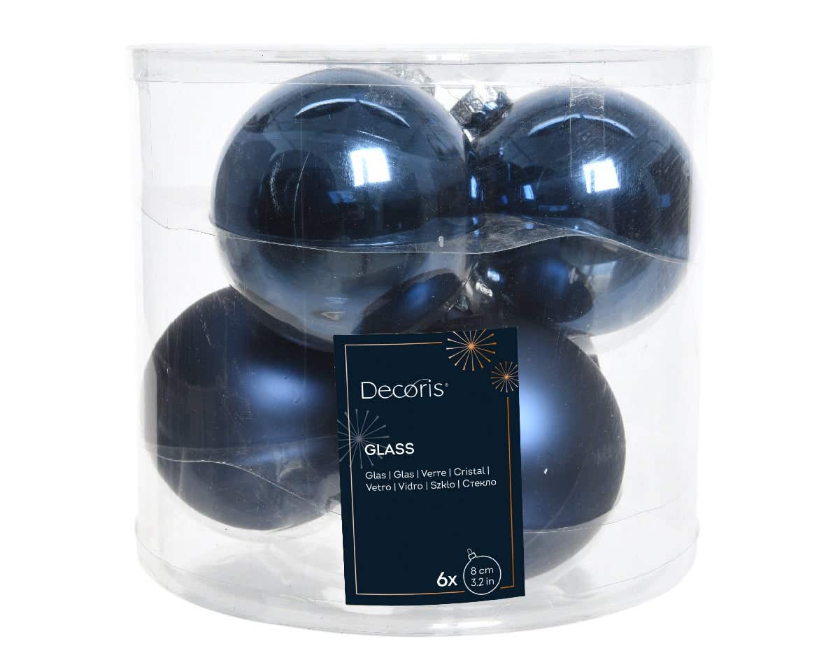 Decoris Kerstballen glas night blue 6 stuks Ø 8 cm