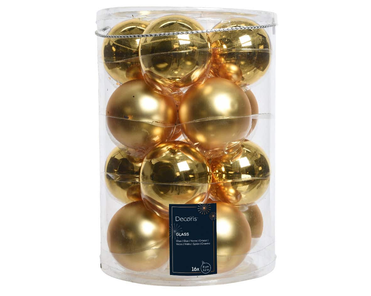 Decoris Kerstballen glas mix goud 16 stuks Ø 8 cm