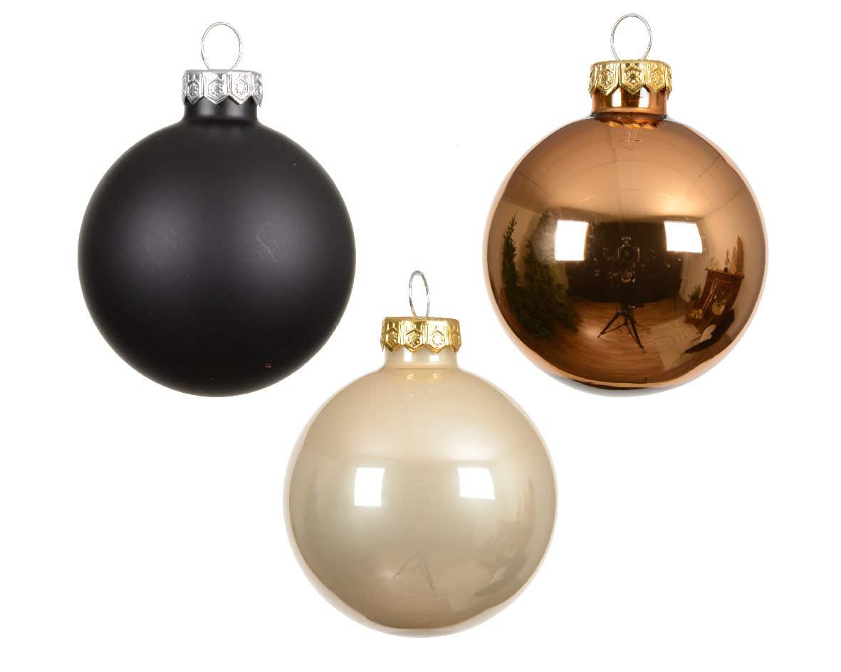 Decoris Kerstballen glas mix zwart creme goud 16 stuks Ø 8 cm