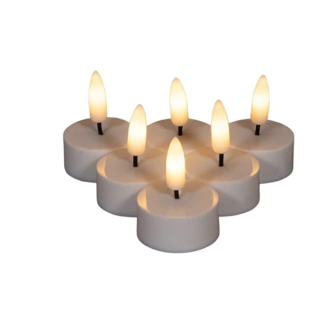 Theelicht LED 3D vlam 6 stuks wit